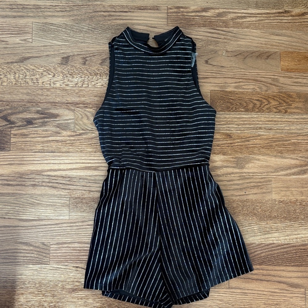 Black and Silver Striped Girls Romper